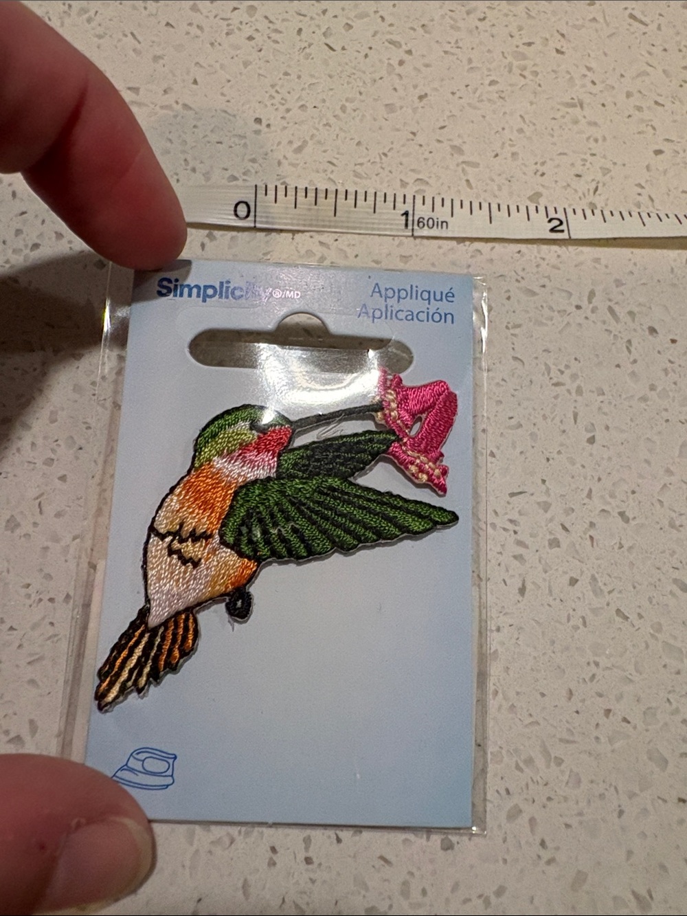 Simplicity Green Pink Orange Embroidered Hummingbird Applique
